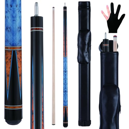 Canadian Maple Pool Cue Sticks (10mm/11.5mm/13mm), 58" 2-Piece Pool Sticks with Low Deflection Shaft,Billiard Sticks for Home, Bar, and Tournament Play - color: Blue 13mm with case