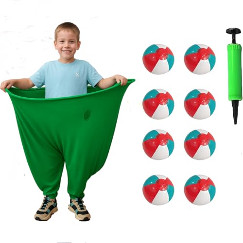 Granny Pants Yard Game – Giant Stretchy Pants Outdoor Relay Set with 10 Bouncy Balls & Pump, Hilarious Backyard Party Game for Adults, Field Day, Team Building & Family Reunions - color: Green-1