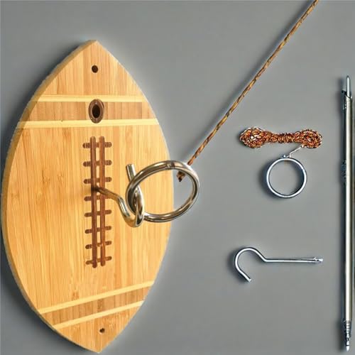 Ring and Hook Toss Game - 13-Inch Bamboo Rugby Ball Design, Rope & Hook Included, Indoor & Outdoor Use, Ideal for Men's Lounge Decoration/Party Entertainment/Family Gathering Toy