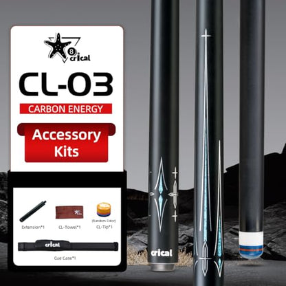 CRICAL Carbon Fiber Pool Cue Stick 58" Billiard Cue Sticks Professional Low Deflection Pool Sticks with 3/8 * 8 Pin Joint and 12.5mm Tip - color: 013-CL03 set