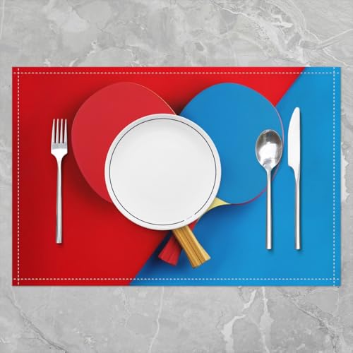 Erosebridal Ping-Pong 12x18 Inch Placemats Set of 4, Ball Games Sport Place Mat for Kids Boys Ping-Pong Lovers, Ball Pat Heat Resisting for Dining Kitchen Table, Simple Athletics Table Mats - color: Blue Red