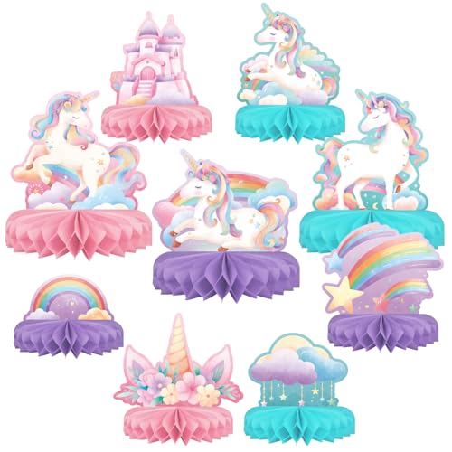 Unicorn Birthday Party Supplies Set - Rainbow Table Decorations with Honeycomb Centerpiece for Unicorn Party Decorations - style: Unicorn