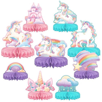 Unicorn Birthday Party Supplies Set - Rainbow Table Decorations with Honeycomb Centerpiece for Unicorn Party Decorations - style: Unicorn