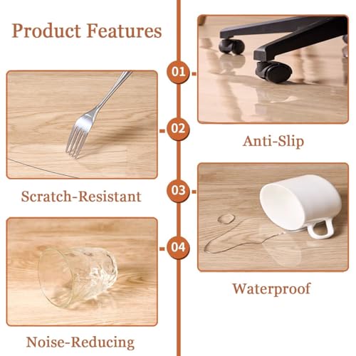 Clear Chair Mat for Hardwood Floor, Anti-Slip Transparent Floor Mat 40" 42" 54" 60" 64" 70" Gaming Chair Mat Anti Scratch, Heat Resistant, Rectangle for Home Office