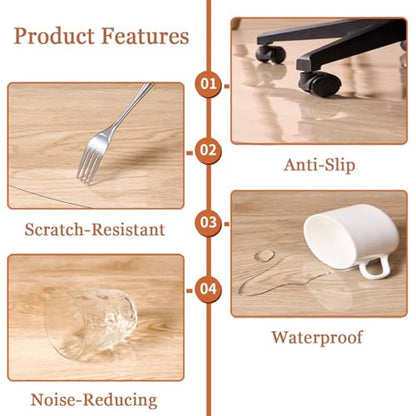 Clear Chair Mat for Hardwood Floor, Anti-Slip Transparent Floor Mat 40" 42" 54" 60" 64" 70" Gaming Chair Mat Anti Scratch, Heat Resistant, Rectangle for Home Office