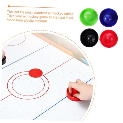 Generic Air Hockey Pucks and Pushers Plastic Replacement Accessories for Standard Table Hockey Game with Strikers in Blue Black Red and Light Green with Felt Pads and Large Red and Light
