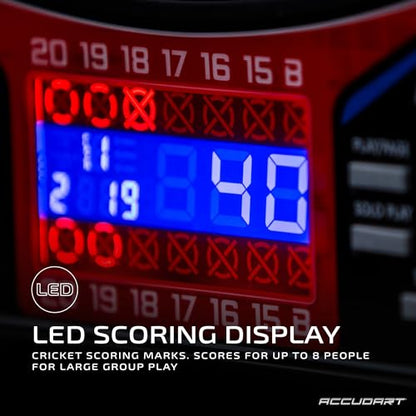 Accudart Rogue Electronic Dartboard – 15.5” Tournament Soft Tip Board, 29 Games/90 Variations, Virtual Opponent, Heckler Mode, Multi‑Color Backlit Display – Includes Built‑in Dart Holders & Darts