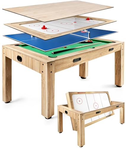 7FT 4-in-1 Multi Game Table, Combo Pool Table, Ping Pong Table & Air Hockey Table with Full Accessories, Convertible Dining/Craft Table for Home Game Room & Family