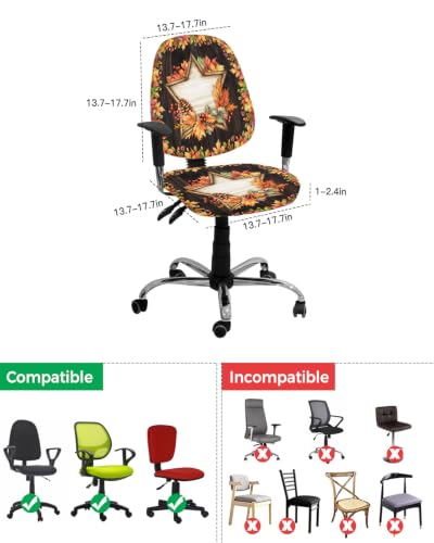 Savannan Office Chair Cover, Fall Farm Maple Leaves Star Berry Protective Stretch Elastic Universal Cover for Desk Task Chair,Computer Rotating Chair 1 Pcs Thanksgiving Brown Wooden
