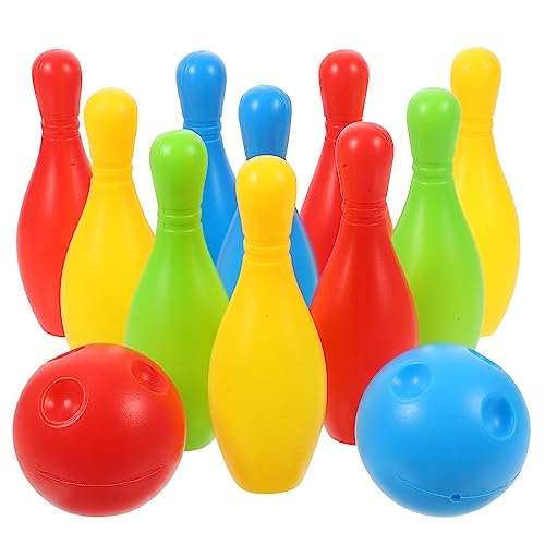 Toyvian Bowling Set 10 Color Bowling Pins 2 Bowling Ball Bowling Educational Game for Indoor and Outdoor(1.5Inch×4.3Inch,Small)