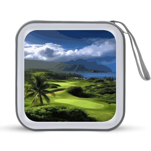 Scenic Hawaii Golf Tropical DVD Storage Bags with Zipper, CD Portable Case Holder with Handles, Large Storage Stackable Media Binder for Travel, Cabinet, Home, Office, Car