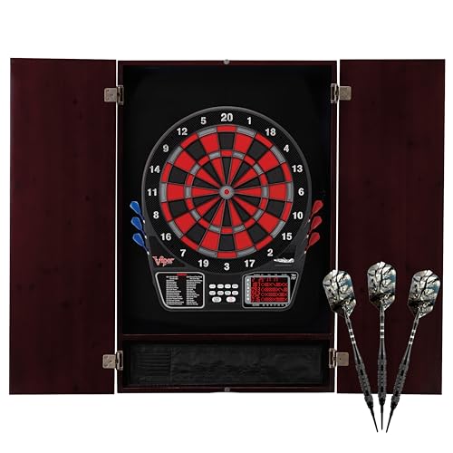 Viper Metropolitan Solid Wood Cabinet & Electronic Dartboard Play-Ready Bundle - color: Mahogany, style: Deluxe Set