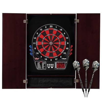 Viper Metropolitan Solid Wood Cabinet & Electronic Dartboard Play-Ready Bundle - color: Mahogany, style: Deluxe Set