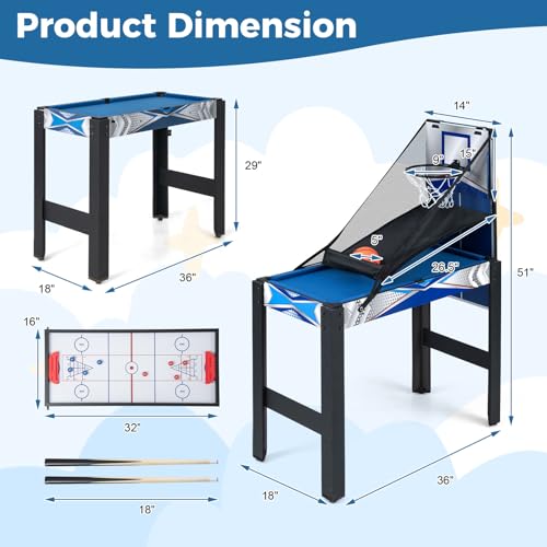 Giantex 6 in 1 Multi Game Table, Combo Game Table w/Basketball, Billiards, Ping Pong, Hockey, Shuffleboard, Bowling for Home, Game Room, Friends & Family, Combination Game Table Set for Adults Kids