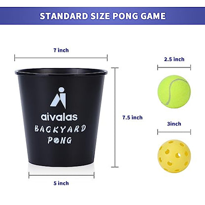 Aivalas Yard Pong Outdoor Games, Giant Yard Games Set with 12 Buckets and Balls for Adults and Family, Toss Game Throwing Games for Beach, Camping, Lawn and Backyard - color: Blue/Black