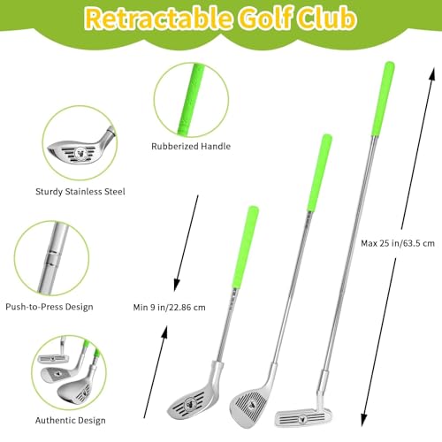 AOSITE Toddler Golf Set, 5 in 1 Kids Golf Set with 3 Golf Clubs, Putting Mat, 4-Sided Chipping Net, Golf Sport for Kid, Indoor Outdoor Kids Sticky Backyard Golf Games Toys Activitie Birthday Gift 3+