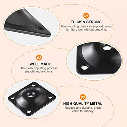 Leg Mounting Plates, 4 Sets Furniture Leg Attachment Plates, 5/16"(M8) Industrial Grade Flat Mounting T-Plates with Hanger Bolts, Screws, Strengthen Weak Furniture Repair Damaged Sofa Couch Seat - color: Black