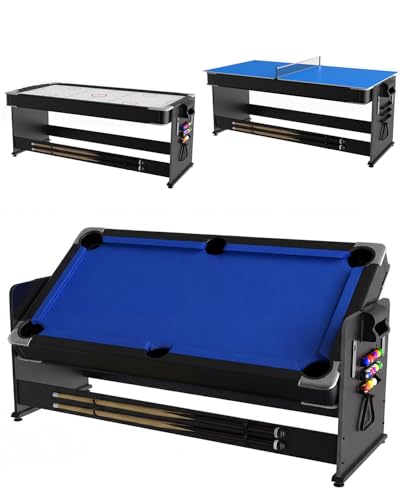 7 ft 3-in-1 Multi-Game Table Air Hockey, Billiards & Ping Pong Combo with Powerful Airflow & Full Accessories for Game Room, Basement, Family Fun