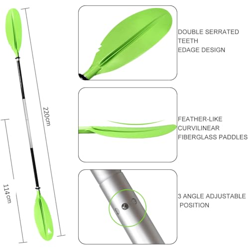 Karltion Kayak Paddle - Adjustable 2 Pieces Aluminum Alloy Shaft with Glass Fiber Blade for Surfing,Oar Fishing Easy Packable Travel - color: Green, size: 90.5"-1 paddle