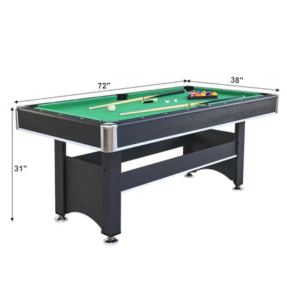 Tomkate 6-Foot Pool and Table Tennis Multi Game with Felt and Table Tennis Surface. Includes Billiard Accessories, Cues, Paddles and Balls for Family Game Room - color: Green Felt with Black Body