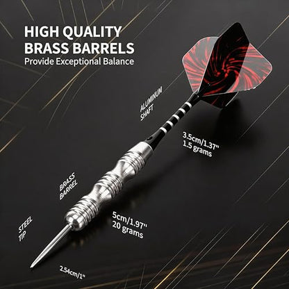 WINSDART Steel Tip Darts 12 Pack Set with Nonslip Iron Barrel Aluminum Dart Shafts and Flights Darts Sharpener an Gift Box - color: Black & Silver-Darts-A