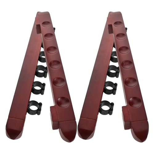 Cabilock 2 Sets 6-slot Wall Mounted Billiard Rack Wooden Pool Cue Holder Wine Red Solid Wood Pool Stick Organizer for Game Room Bars Billiard Players