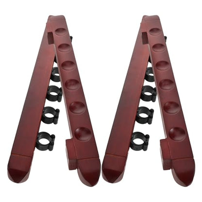 Cabilock 2 Sets 6-slot Wall Mounted Billiard Rack Wooden Pool Cue Holder Wine Red Solid Wood Pool Stick Organizer for Game Room Bars Billiard Players