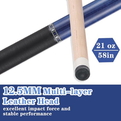 Canadian Maple Pool Cue Stick Set, 58 inch 18oz 19oz 20oz 21oz Billiard House Bar Pool Stick, 12.5mm Tip Billiard Cue for Beginner, Commercial and Home Entertainment - color: 12.5mm Blue