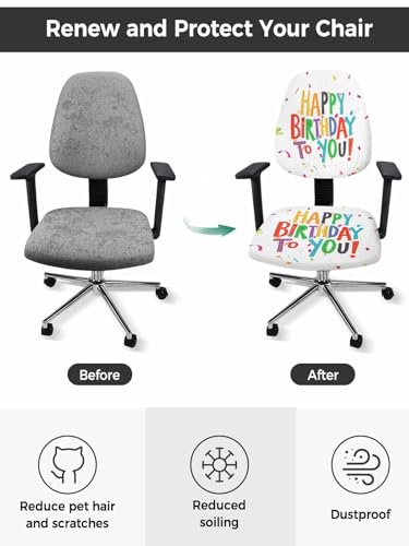 Savannan Office Chair Cover Happy Birthday to You Birthday Party Decoration Split Protective Stretch Elastic Universal Cover for Desk Task Chair,Computer Rotating Chair 1pcs