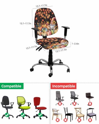 Savannan Office Chair Cover, Autumn Pumpkin Gnome on Brown Wood Protective Stretch Elastic Universal Cover for Desk Task Chair,Computer Rotating Chair 1 Pcs Maple Leaf