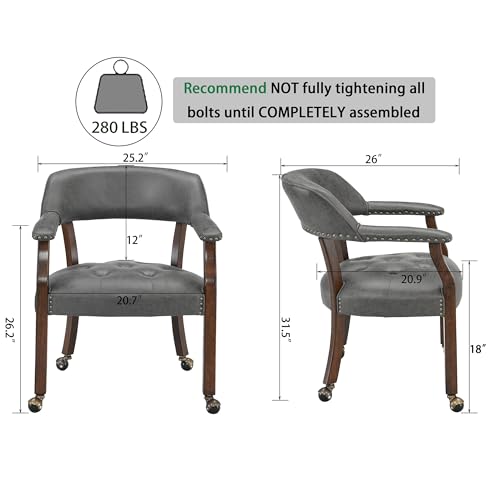 Set of 4 Dining Chair with Casters, Accent Captains Chairs with Wheels & Arms,Wheeled Roller Wood Chairs for Kitchen & Game Poker Table,Cherry&Grey 1533GY(NO Table!) - color: Cherry&grey