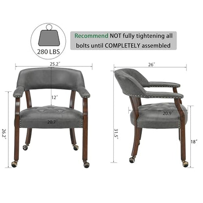 Set of 4 Dining Chair with Casters, Accent Captains Chairs with Wheels & Arms,Wheeled Roller Wood Chairs for Kitchen & Game Poker Table,Cherry&Grey 1533GY(NO Table!) - color: Cherry&grey
