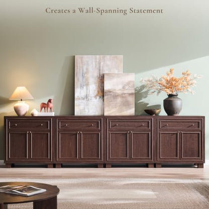 ACCOHOHO Modern Farmhouse Buffet Cabinet, 126" Sideboard Credenza, Modular Storage Cabinet with Framed Panel Fronts, Adjustable Shelves & Dual Base Design, Natural Walnut - color: Natural Walnut, size: 4 Piece