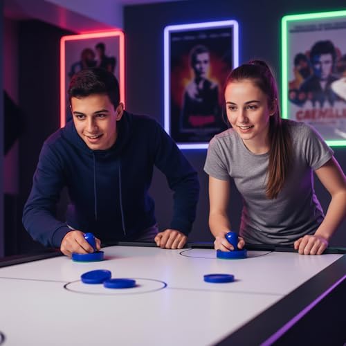 10-piece Set Mini Air Hockey Pushers and Pucks, Strikers Goal Handles Pushers Paddles Air Hockey Table Replacement Accessories, (2 Pushers, 4 Pucks,4 Pads), 60MM - color: Blue