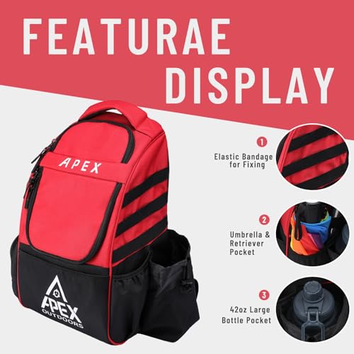 Disc Golf Bag, Large Disc Golf Backpack Holds Over 21 Discs, Durable & Lightweight with Multiple Storage Pockets - color: Red