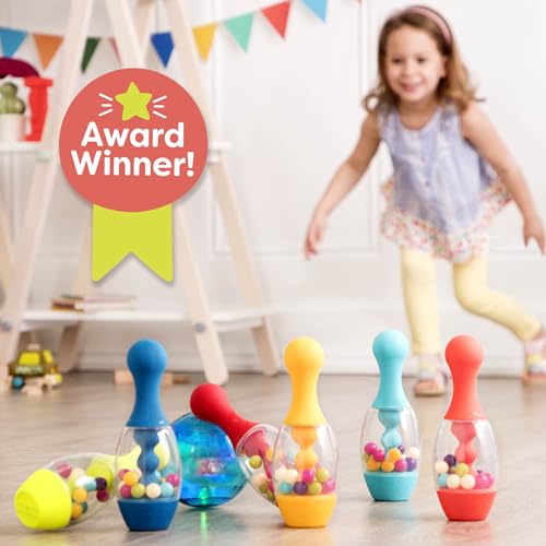 B. toys – Let's Glow Bowling! – Multicolored Six Pin Toy Bowling Set with Flashing Light – Up Ball & Carrying Caddy for Kids – 2+ Years