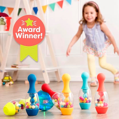 B. toys – Let's Glow Bowling! – Multicolored Six Pin Toy Bowling Set with Flashing Light – Up Ball & Carrying Caddy for Kids – 2+ Years
