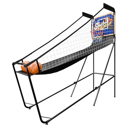 JupiterForce Foldable Electronic Arcade Basketball Game, Indoor Single Shot Basketball Hoop Arcade Game with Electronic Scorer, Buzzer, 3 Basketballs and Pump for Adults