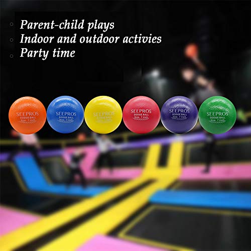 Foam Dodgeball Set - Soft Skin, Low Bounce, Set of 6 with Mesh Storage Bag for Kids and Adults - style: 7 Inch