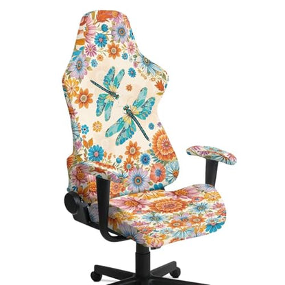 Suobstales Boho Mandala Dragonfly Pattern Gaming Chair Cover, Stretchable Computer Office Chair Cover for Armchair, Swivel Chairs, Computer Boss Chair, Removable Chair Slipcovers with Armrest Cover - color: Boho Mandala Dragonfly