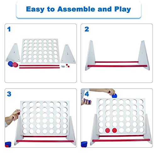 ApudArmis Portable Wooden 4 in a Row Game, Classic Wooden 4-to-Score Game Set with Coins & Carrying Bag-Indoor Outdoor Connect Games for Teens Adults Family