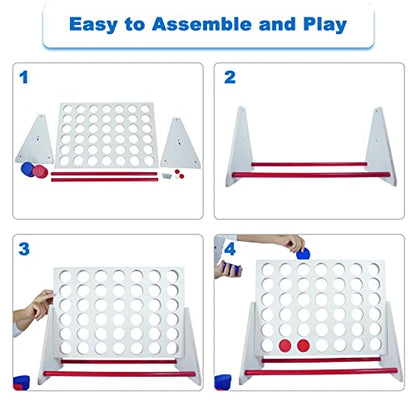 ApudArmis Portable Wooden 4 in a Row Game, Classic Wooden 4-to-Score Game Set with Coins & Carrying Bag-Indoor Outdoor Connect Games for Teens Adults Family
