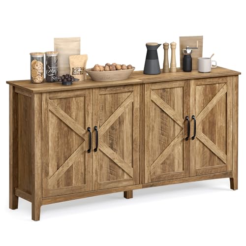 VASAGLE LIRY Collection - Storage Cabinet, Buffet Cabinet, TV Stand, Sideboard, Credenza, with Adjustable Shelves, for Living Room, Dining Room, Entryway, Honey Brown ULSC381T41V1 - color: Honey Brown, size: 4 Doors (59"W)