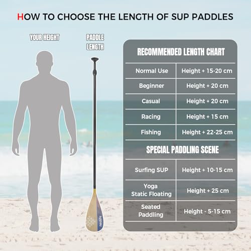 SUP Paddleboard Paddle with Carbon Fiber Shaft and Enhanced PP Blade, Adjustable Stand Up Paddle Board Paddle, 66-82" (170-210 cm), Bamboo Pattern Series - color: Bamboo&Orange Wave Pattern