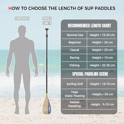 SUP Paddleboard Paddle with Carbon Fiber Shaft and Enhanced PP Blade, Adjustable Stand Up Paddle Board Paddle, 66-82" (170-210 cm), Bamboo Pattern Series - color: Bamboo&Orange Wave Pattern