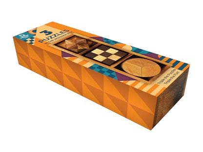 BSIRI 3 Puzzles in a Box - Wooden Brain Teaser Puzzle, 3D Mind Puzzle for Adults, Educational Senior Games, and Brain Games, Ideal for Birthday Gifts and Patio Décor - style: 3 Puzzle Set
