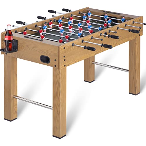 48in Foosball Table, Competition Sized Soccer Table w/ 2 Balls, 2 Cup Holders 2x4ft for Kids, Adults, Suit for 4 Players, Football Table for Home, Game Room, Arcade - color: Wood Grain