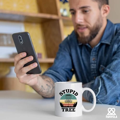 Panvola Stupid Tree Disc Golf Gifts Funny Disc Golf Player Gifts For Dad Mom Grandpa Grandma From Son Daughter Husband Wife Novelty Drinkware Ceramic Mug (White, 11 oz)