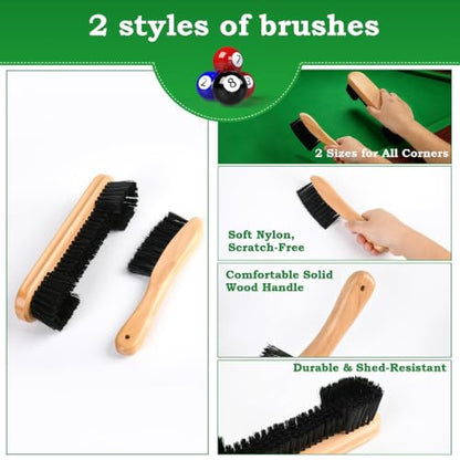 Tuhangcc 12PCS Complete Pool Table Brush Set All-in-One Cleaning Kit with 2 Sizes Wooden Brushes Lint Roller 2 Refills Plush Glove 4 Cue Sponges Suede Cloth Waterproof Storage Bag for Billiard Rooms