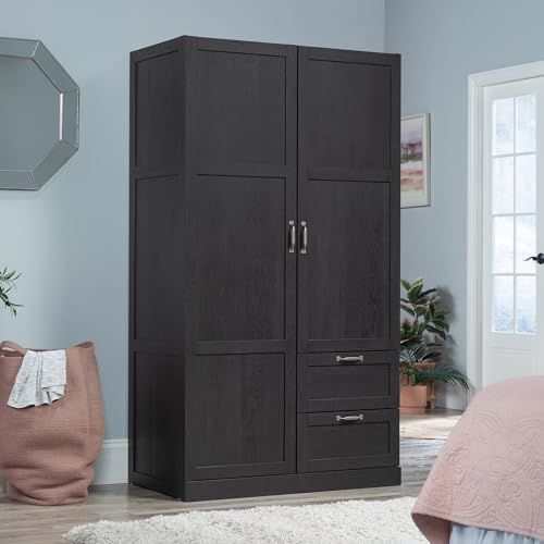 Sauder Miscellaneous Storage Armoire with Drawers, Raven Oak Finish - color: Raven Oak Finish